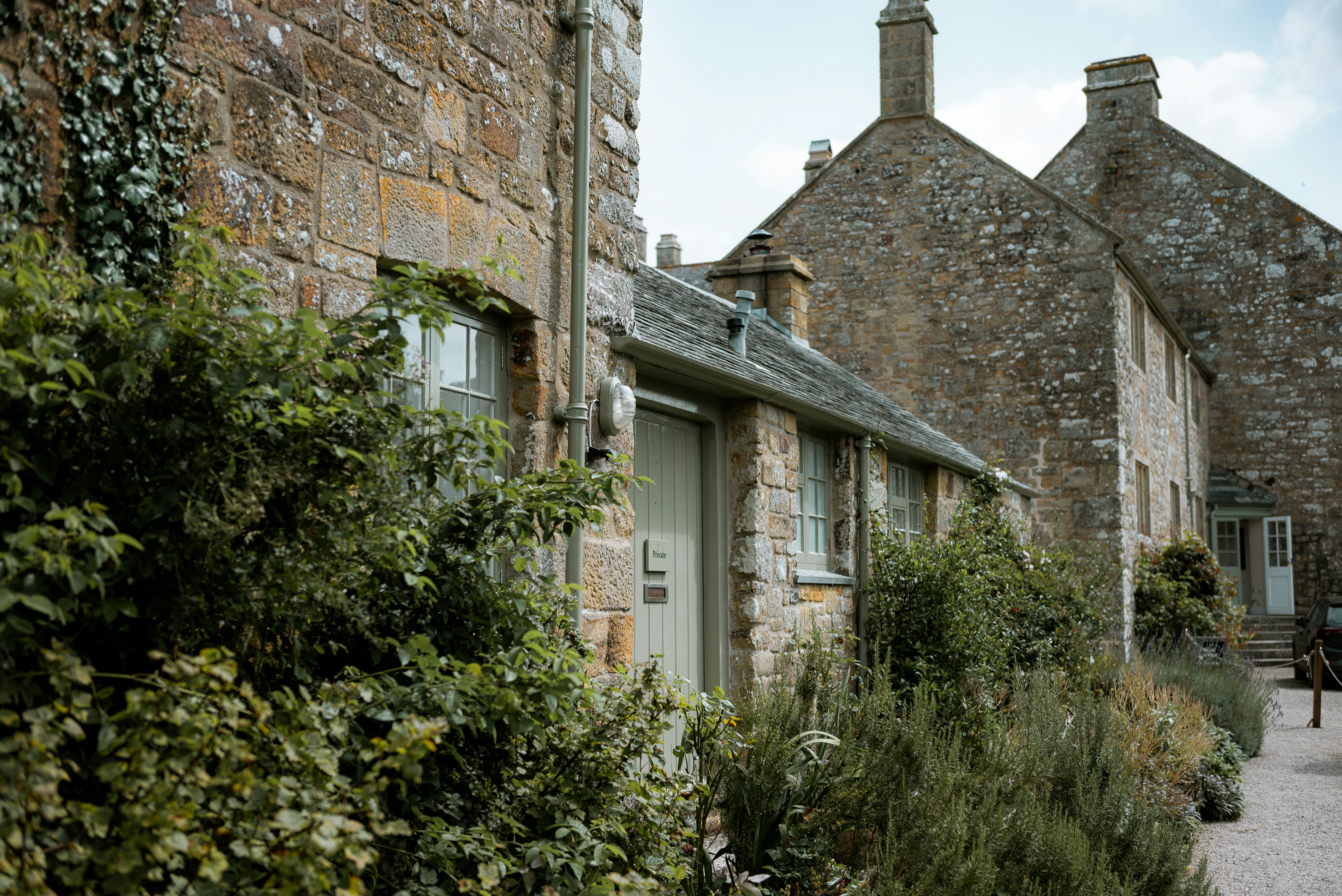 Side view of brick house